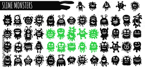 Whimsical Slime Monsters: A playful collection of cartoon slime monsters in various shapes and sizes, perfect for adding a touch of quirky fun to your designs.