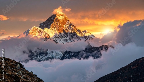 Everest Sunset: Majestic Mountain Peak Above the Clouds