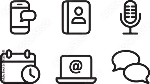 Communication and contact icons set digital technology and business connection symbols pack vector