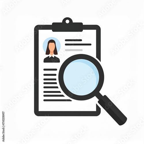 Business icon vector art of female resume document with magnifying glass