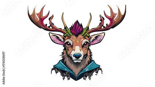 Punk-style deer – bold modern vector illustration