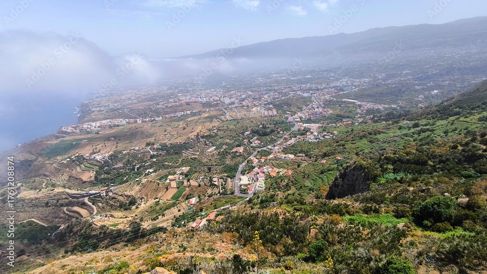 Obraz premium Aerial view of Los Realejos from Mirador El Lance, Icod el Alto, Tenerife, Canary Islands, Spain