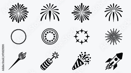 Collection of festive icons symbols and design elements in black color