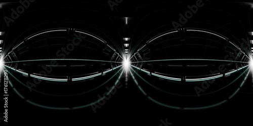 Futuristic abstract tunnel with glowing lines 360 vr panorama
