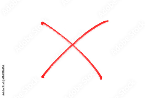 Red Hand-Drawn Cross Mark Symbol, Marker X Sign, Ink Stroke Mistake or Cancel Mark Isolated on a transparent Background