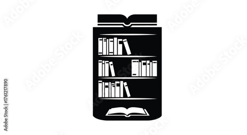 A simple black and white illustration of a full bookshelf design