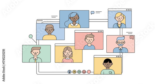 Diverse team video conferencing for modern business meetings and remote collaboration using new communication technology to connect with colleagues online