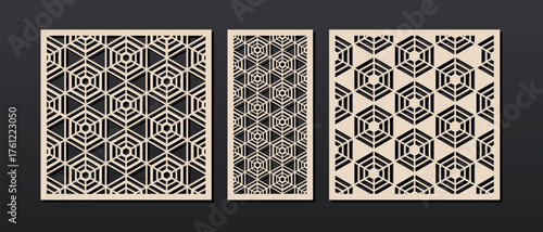 Decorative square and vertical panels with geometric pattern. Vector design for home interior decor, privacy screen, wall art, room divider. Template for laser, cnc, plasma and plotter cutting