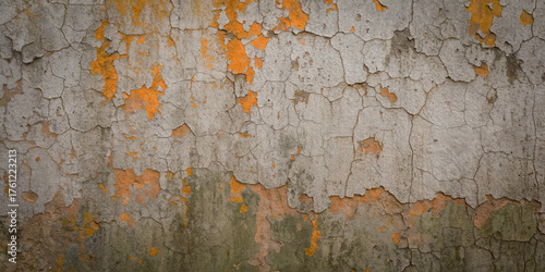 Old concrete painted wall in a grunge style with peeling paint.
