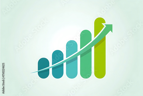 Rising green and blue bars indicate growth, progress, and a positive upward trend.