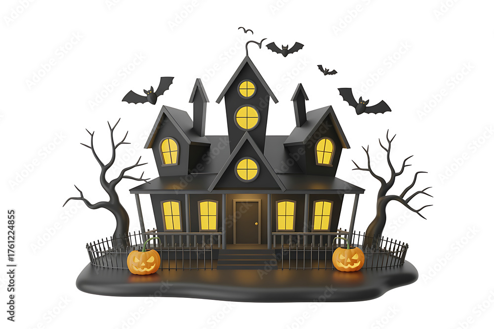 custom made wallpaper toronto digitalSpooky black house glows with eerie light, surrounded by bats and bare trees.