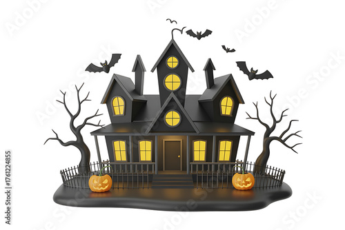 Wallpaper Mural Spooky black house glows with eerie light, surrounded by bats and bare trees. Torontodigital.ca