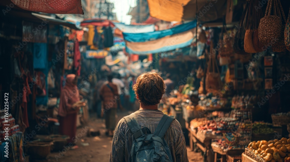 Obraz premium Person walking busy street market