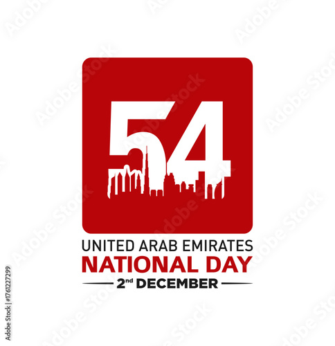 54 National Day of United Arab Emirates. Text Arabic Translation: Our National Day. December 2. Vector Logo.