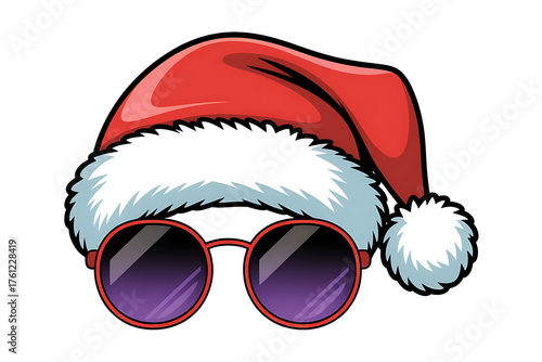 Wallpaper Mural Festive red hat with fluffy trim, paired with stylish round sunglasses, radiating holiday cheer. Torontodigital.ca