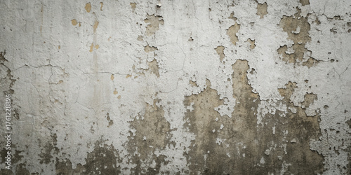 The surface of an old painted concrete wall in a grunge style with peeling paint. Decay and destruction.