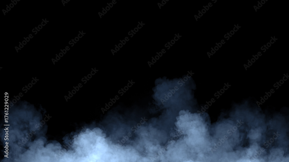 Naklejka premium Abstract blue smoke, fog on isolated black background, creating a mysterious and backdrop, creating a dreamy, atmospheric effect for artistic