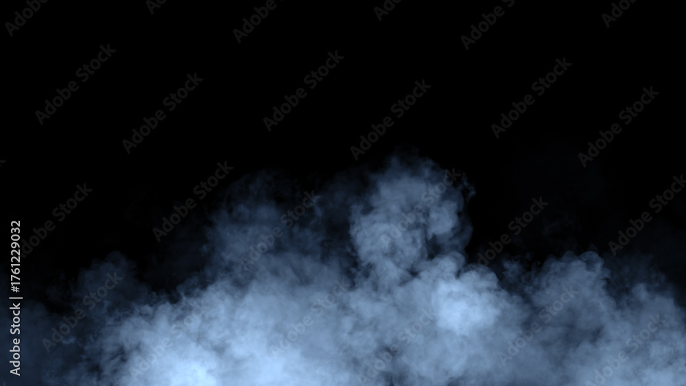 Fototapeta premium Abstract blue smoke, fog on isolated black background, creating a mysterious and backdrop, creating a dreamy, atmospheric effect for artistic