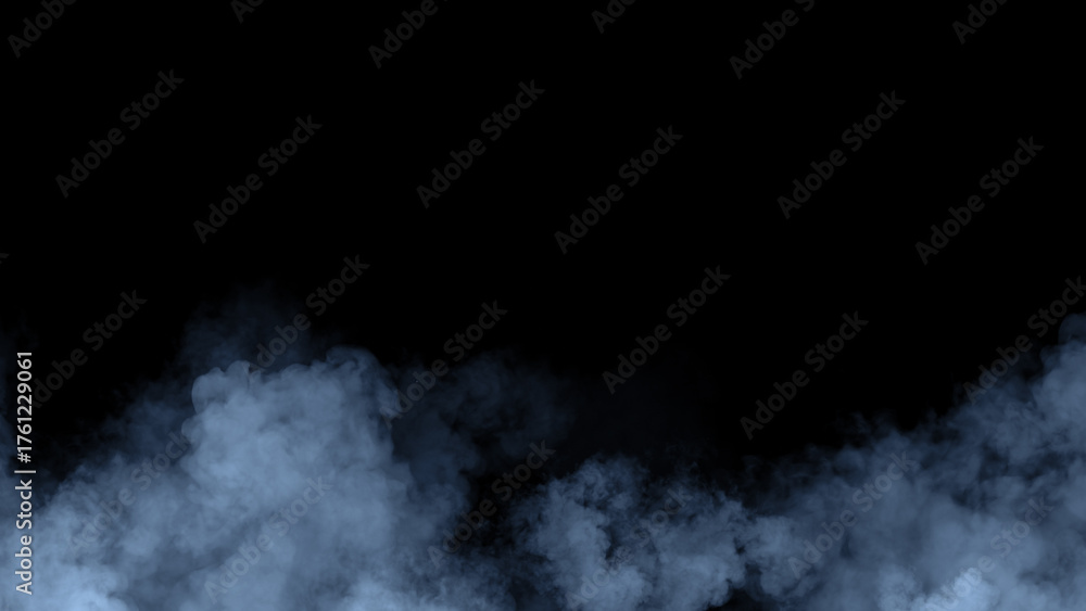 Naklejka premium Abstract blue smoke, fog on isolated black background, creating a mysterious and backdrop, creating a dreamy, atmospheric effect for artistic