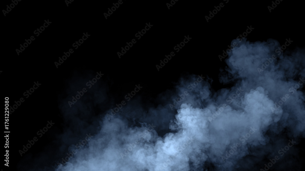 Fototapeta premium Abstract blue smoke, fog on isolated black background, creating a mysterious and backdrop, creating a dreamy, atmospheric effect for artistic