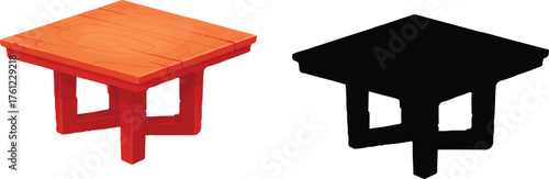 this square table with its cross-legged base is a visual anchor—like a glyph of stability, intersection, and grounded complexity. The reddish-brown wood