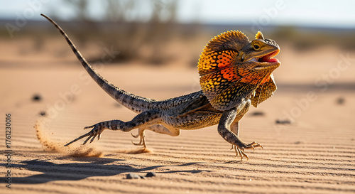 Frilled Lizard Running on Ground - Chlamydosaurus kingii