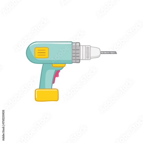 A cordless drill, perfect for home improvement and construction tasks. The drill is in a side view, and features a detailed and colorful design. 
