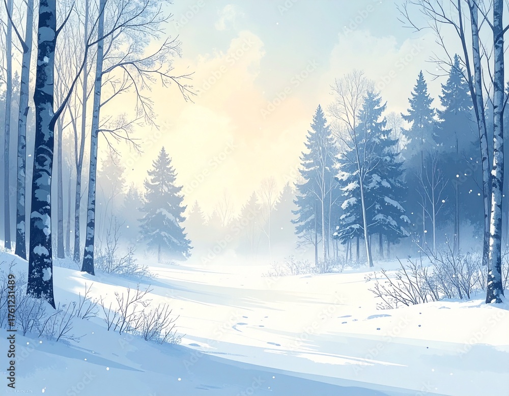 Fototapeta premium Minimalist Winter Landscape Illustration
