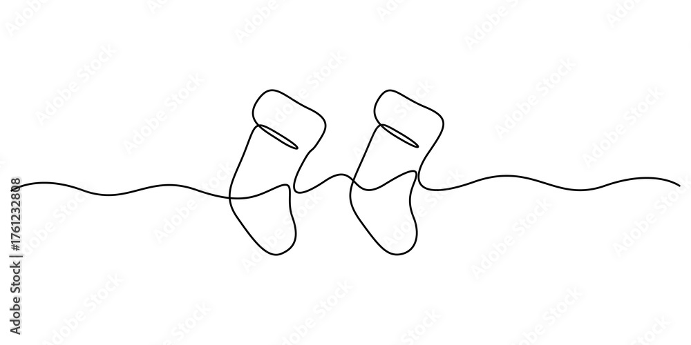 Obraz premium Continuous one line drawing of Christmas socks. Christmas sock icon. Single line drawn background. Vector illustration