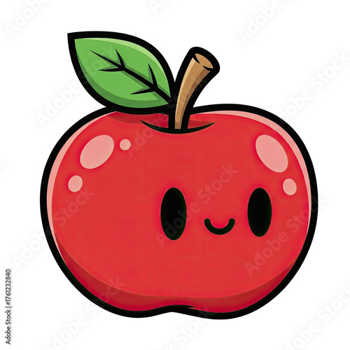Wallpaper Mural Charming Kawaii Red Apple with a Smiling Face and a Green Leaf and Stem on a Softly Blurred Reddish Background in a Simple Flat Vector Style Perfect Torontodigital.ca
