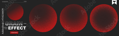 Transparent grain red sphere moon dot noise vector planet half ball. This graphic set features elliptical shapes with gritty textures and smooth gradation effects for contemporary visual art.
