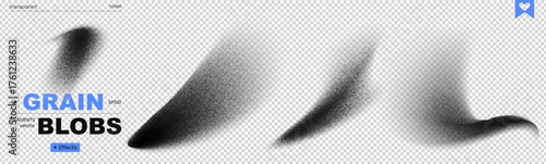 Grain transparent spray pattern brush abstract dot noise background wave gradient paint effect. This set has stochastic dotwork and airbrush gradation with grainy splatters and fluid ink stains for mo