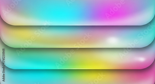 Layered abstract with rounded shapes and vibrant rainbow color gradient, offering playful and modern design element