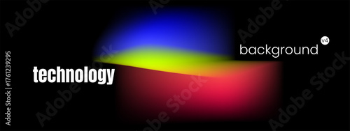 A blue, yellow, and red gradient for a tech banner or template with abstract shapes and a modern black background..