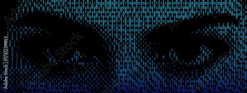 AI Eye Code Art. A digital mind and research graphic with matrix text and software for a futuristic technology concept..