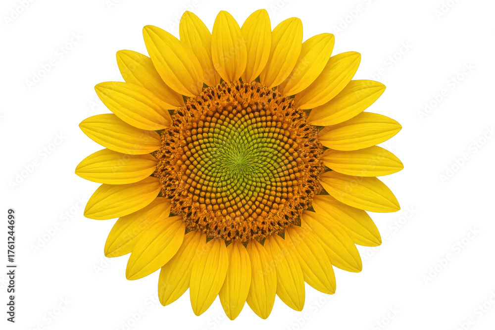 Fototapeta premium Sunflower representing nature, summer, growth, and happiness, isolated for easy integration into designs. Features yellow petals