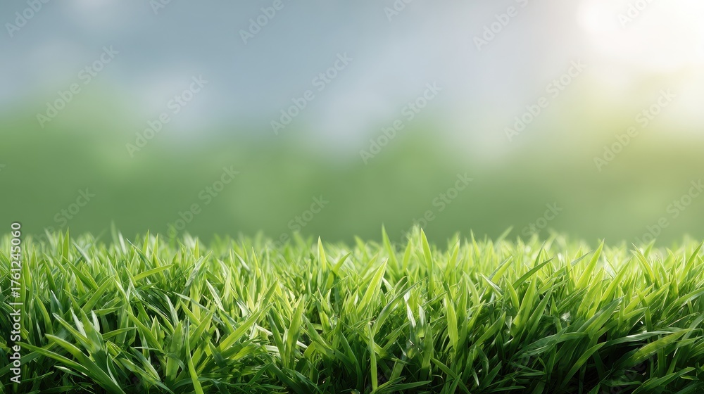 Obraz premium Lush Green Grass with Soft Sunlight and Blurred Background for Nature and Outdoor Themes