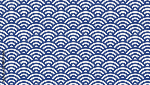 青海波模様の入った紺色の背景素材　ベクター
