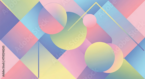 Dreamy abstract composition of interlocking pastel geometric shapes and smooth gradient spheres, evoking a modern, serene, and soft visual aesthetic for various design applications