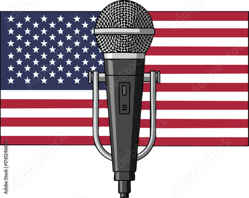 American Speech and Politics Microphone with USA Flag. concept design creative background style inspiration