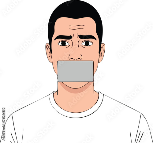 Censored Man Silenced Voice Muzzled Opinion. inspiration illustration concept design creative background style inspiration