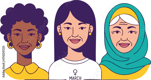Diverse Women Celebrating March th. style inspiration illustration concept design creative background style inspiration