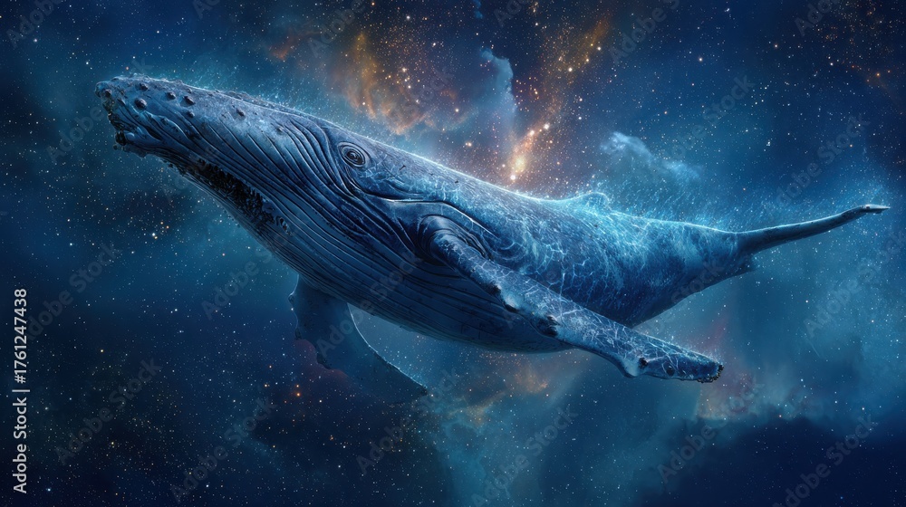 Fototapeta premium ethereal whale floating in celestial dreamscape at night