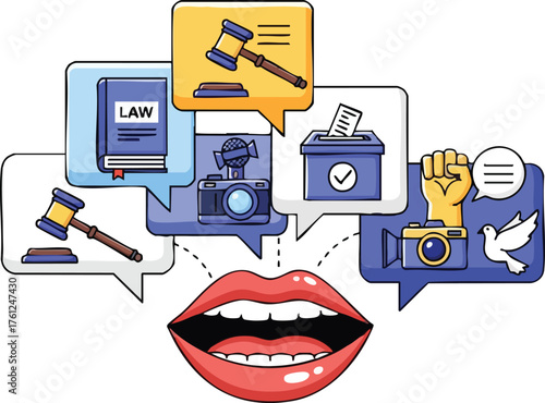 Freedom of Speech Law Media and Voting. illustration concept design creative background style inspiration