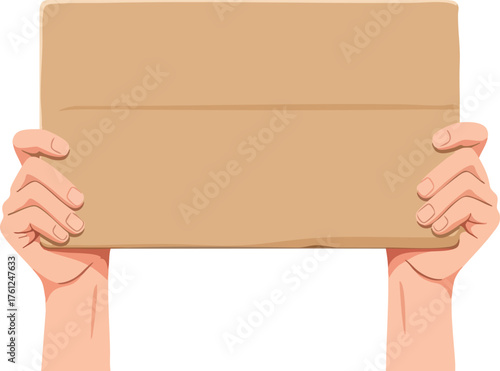 Hands Holding Blank Brown Signboard. style inspiration illustration concept design creative background style inspiration