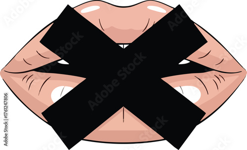 Lips Sealed With Black Tape Symbol. inspiration illustration concept design creative background style inspiration