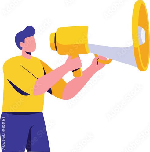 Man Holding Megaphone for Public Announcement . illustration concept design creative background style inspiration