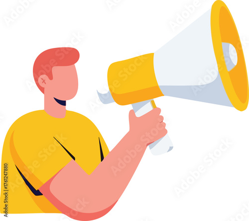 Man Holding Megaphone for Public Announcement. inspiration illustration concept design creative background style inspiration