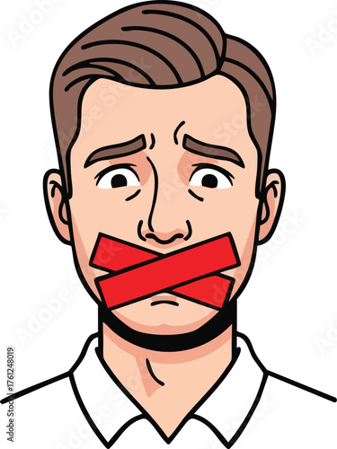 Man with Mouth Taped Shut. style inspiration illustration concept design creative background style inspiration