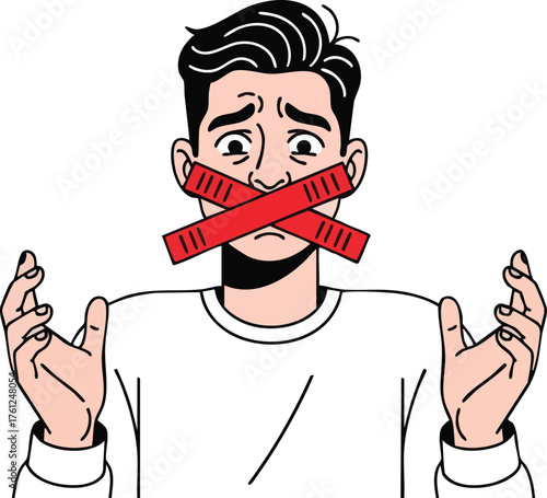 Man with Tape Over Mouth Silenced. inspiration illustration concept design creative background style inspiration